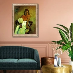 «Юная девушка с веером» в интерьере классической гостиной над диваном
