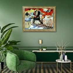 «Bolshevik, 1920» в интерьере гостиной в зеленых тонах