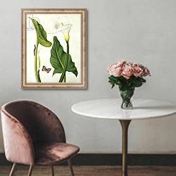 «Calla Aethiopica with Butterfly and Caterpillar» в интерьере в классическом стиле над креслом