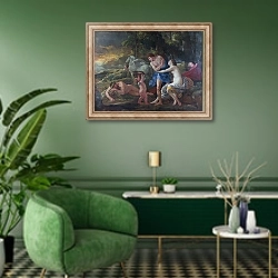 «Кефал и Аврора» в интерьере гостиной в зеленых тонах