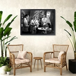 «Bogart, Humphrey (Casablanca) 5» в интерьере комнаты в стиле ретро с плетеными креслами