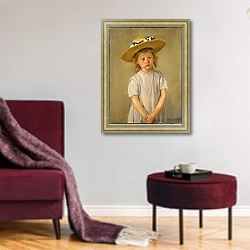 «Ребенок в соломенной шляпе» в интерьере гостиной в бордовых тонах