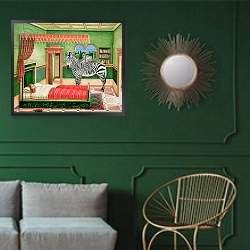 «Zebra in a Bedroom, 1996» в интерьере классической гостиной с зеленой стеной над диваном