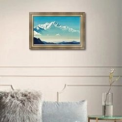 «Гора пяти сокровищ (Два мира). Из серии <Святые горы>» в интерьере классической гостиной с зеленой стеной над диваном