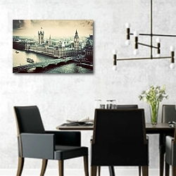 «Лондон, Англия. Биг Бен и Вестминский дворец» в интерьере современной столовой с черными креслами