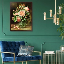 «English Elegance Roses in a Glass» в интерьере в классическом стиле с зеленой стеной