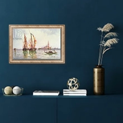 «Fishing boats near San Giorgio Maggiore, Venice» в интерьере в классическом стиле в синих тонах