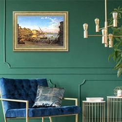 «Набережная Санта Лючия в Неаполе. 1820-е» в интерьере в классическом стиле с зеленой стеной