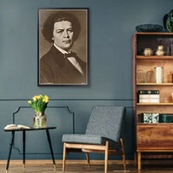«Portrait of Anton Rubinstein 5» в интерьере гостиной в стиле ретро в серых тонах