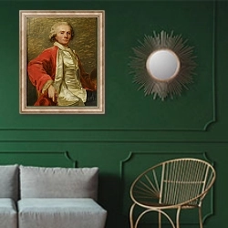 «Self-Portrait, 1786» в интерьере классической гостиной с зеленой стеной над диваном