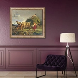 «Harvesting the Hay Before the Storm, 1844» в интерьере в классическом стиле в фиолетовых тонах