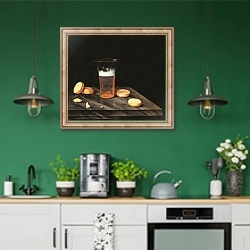 «Still life with Beer Glass» в интерьере кухни с зелеными стенами