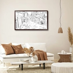 «Париж в Ч/Б рисунках #22» в интерьере светлой гостиной в стиле ретро