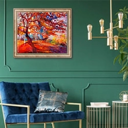 «Осеннее дерево 4» в интерьере в классическом стиле с зеленой стеной
