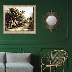 «The Bell Inn, Kilburn» в интерьере классической гостиной с зеленой стеной над диваном