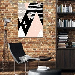 «Абстрактная геометрическая композиция 23 1» в интерьере кабинета в стиле лофт с кирпичными стенами
