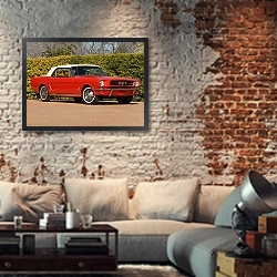 «Mustang Convertible '1964» в интерьере гостиной в стиле лофт с кирпичной стеной