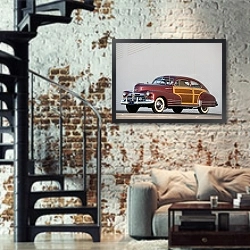«Chevrolet Fleetline Aerosedan Country Club Woody '1948» в интерьере двухярусной гостиной в стиле лофт с кирпичной стеной
