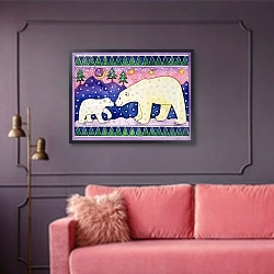 «Polar Bears» в интерьере гостиной с розовым диваном