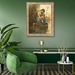 «The infant Moses and his mother» в интерьере гостиной в зеленых тонах