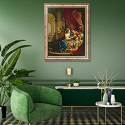 «Anthony and Cleopatra, 1774» в интерьере гостиной в зеленых тонах