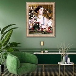 «Grace Rose, 1866» в интерьере гостиной в зеленых тонах