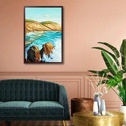 «Бирюзовые волны морского прибоя» в интерьере классической гостиной над диваном