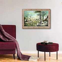«Winter Landscape 5» в интерьере гостиной в бордовых тонах
