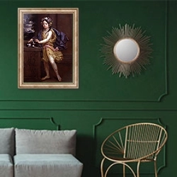 «Henriette a Daughter of Johannes Friedrich 2» в интерьере классической гостиной с зеленой стеной над диваном