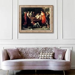 «Study for The Death of Marcus Aurelius, before 1844 (oil on canvas» в интерьере гостиной в классическом стиле над диваном
