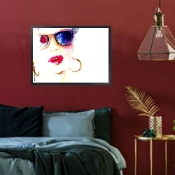 «Женщина в очках» в интерьере зеленой гостиной над диваном
