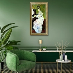 «Маргарита Гаше у фортепиано» в интерьере гостиной в зеленых тонах