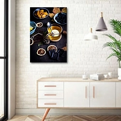 «Лимонный чай с горьким шоколадом» в интерьере комнаты в скандинавском стиле над тумбой