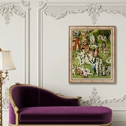 «The Garden of Earthly Delights: Allegory of Luxury, central panel of triptych, c.1500 8» в интерьере в классическом стиле над банкеткой