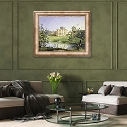 «Павловский дворец» в интерьере гостиной в оливковых тонах