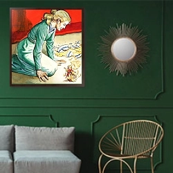 «The Story of Tom Thumb 21» в интерьере классической гостиной с зеленой стеной над диваном