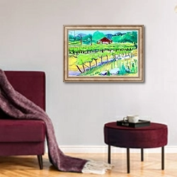 «Vineyard on Zinfandel Lane, Napa, 2019,» в интерьере гостиной в бордовых тонах