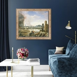 «Hamburg After the Fire, 1842» в интерьере в классическом стиле в синих тонах