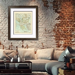 «Карта Балканского полуострова, конец 19 в. 1» в интерьере гостиной в стиле лофт с кирпичной стеной