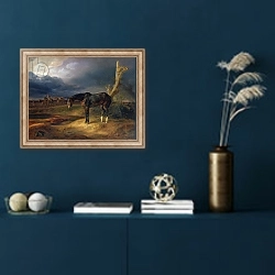 «Ownerless Horse on the Battlefield at Moshaisk in 1812, 1834» в интерьере в классическом стиле в синих тонах