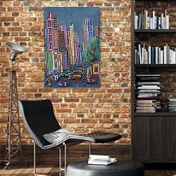 «Улица в Манхэттене» в интерьере кабинета в стиле лофт с кирпичными стенами