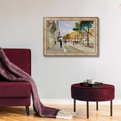 «Avenue Montaigne, Paris» в интерьере гостиной в бордовых тонах