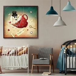 «Кролик в красной чашке чая» в интерьере детской комнаты для мальчика