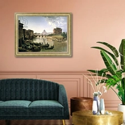 «New Rome with the Castel Sant'Angelo, 1825 (oil on canvas» в интерьере классической гостиной над диваном