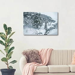 «Французские Альпы. Зимний пейзаж 2» в интерьере современной светлой гостиной над диваном