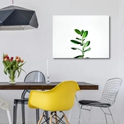 «Молодое зеленый тропический росток» в интерьере столовой в скандинавском стиле с яркими деталями