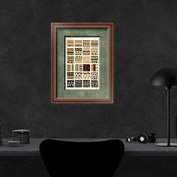 «Греческая плитка №3» в интерьере кабинета в черных цветах над столом