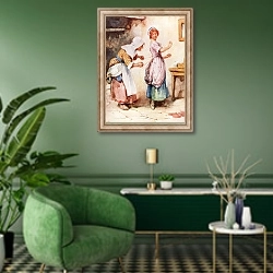 «Little Snow White» в интерьере гостиной в зеленых тонах