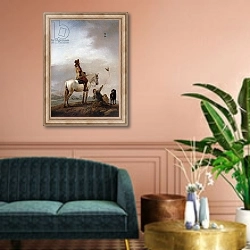 «Gentleman on a Horse Watching a Falconer» в интерьере классической гостиной над диваном