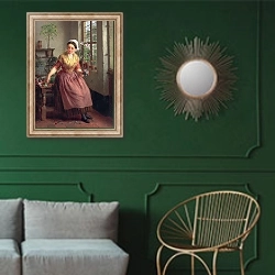 «The Posy Preparing The Meal» в интерьере классической гостиной с зеленой стеной над диваном